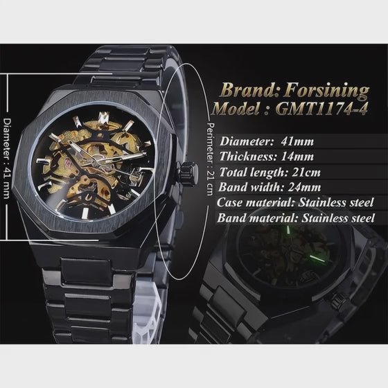 Forsining Black Fashion Mens Watches Automatic Mechanical Casual Sport Man Wristwatch Waterproof Luminous Hands Clocks