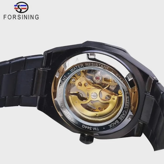 Forsining Black Fashion Mens Watches Automatic Mechanical Casual Sport Man Wristwatch Waterproof Luminous Hands Clocks