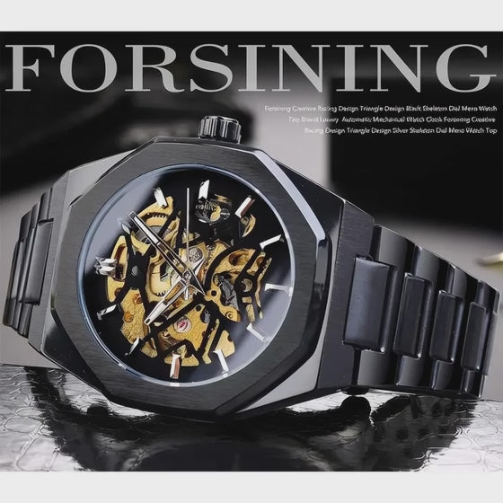 Forsining Black Fashion Mens Watches Automatic Mechanical Casual Sport Man Wristwatch Waterproof Luminous Hands Clocks