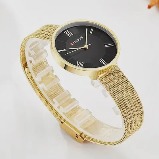 CURREN 9020 Mesh Steel Strap Waterproof Gold Clocks Fashion Quartz Watch Stainless Lady Simple Roman Casual Watches for Women