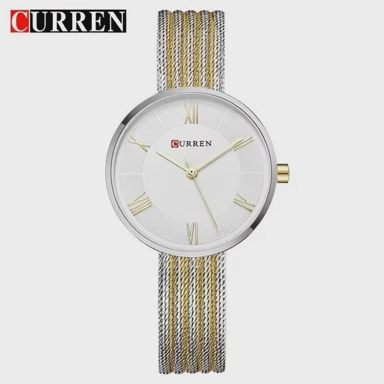 CURREN 9020 Mesh Steel Strap Waterproof Gold Clocks Fashion Quartz Watch Stainless Lady Simple Roman Casual Watches for Women