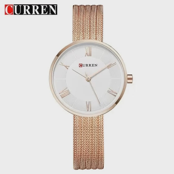 CURREN 9020 Mesh Steel Strap Waterproof Gold Clocks Fashion Quartz Watch Stainless Lady Simple Roman Casual Watches for Women