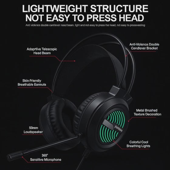 T-WOLF H130 RGB Gaming Headset | 3D Surround Sound, USB Wired, Noise-Cancelling Headphones