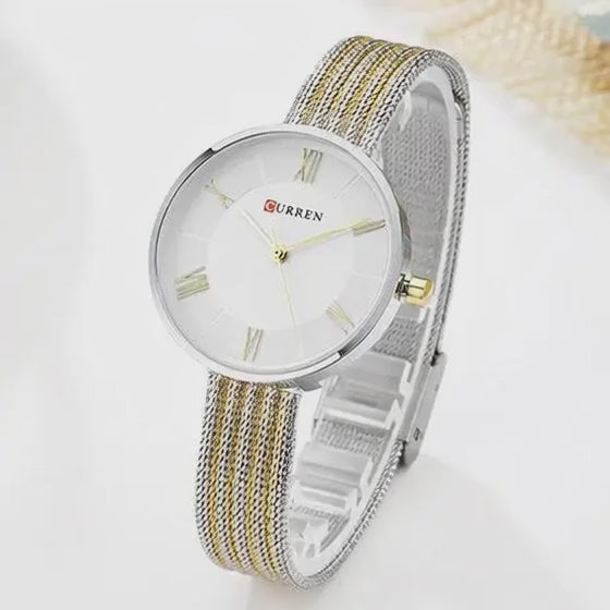 CURREN 9020 Mesh Steel Strap Waterproof Gold Clocks Fashion Quartz Watch Stainless Lady Simple Roman Casual Watches for Women