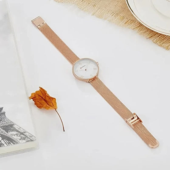 CURREN 9020 Mesh Steel Strap Waterproof Gold Clocks Fashion Quartz Watch Stainless Lady Simple Roman Casual Watches for Women