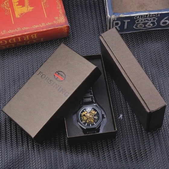 Forsining Black Fashion Mens Watches Automatic Mechanical Casual Sport Man Wristwatch Waterproof Luminous Hands Clocks